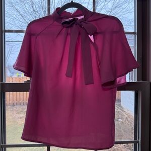 Elegant Magenta Bow Tie Blouse